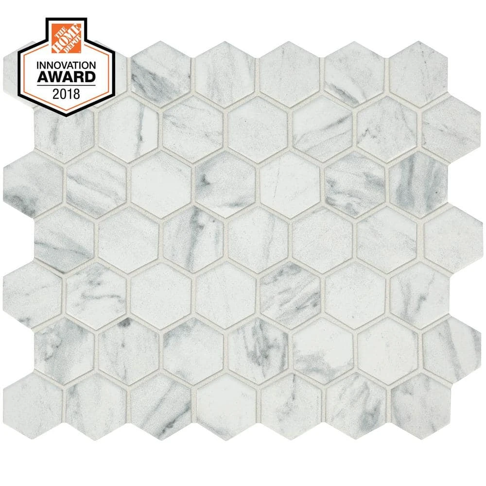 Lifeproof Carrara 10 in. x 12 in. x 6.35 mm Ceramic Hexagon Mosaic Floor and Wall Tile (0.81 sq. ft./Each) 1 Lifeproof Carrara 10 in. x 12 in. x 6.35 mm Ceramic Hexagon Mosaic Floor and Wall Tile (0.81 sq. ft./Each)