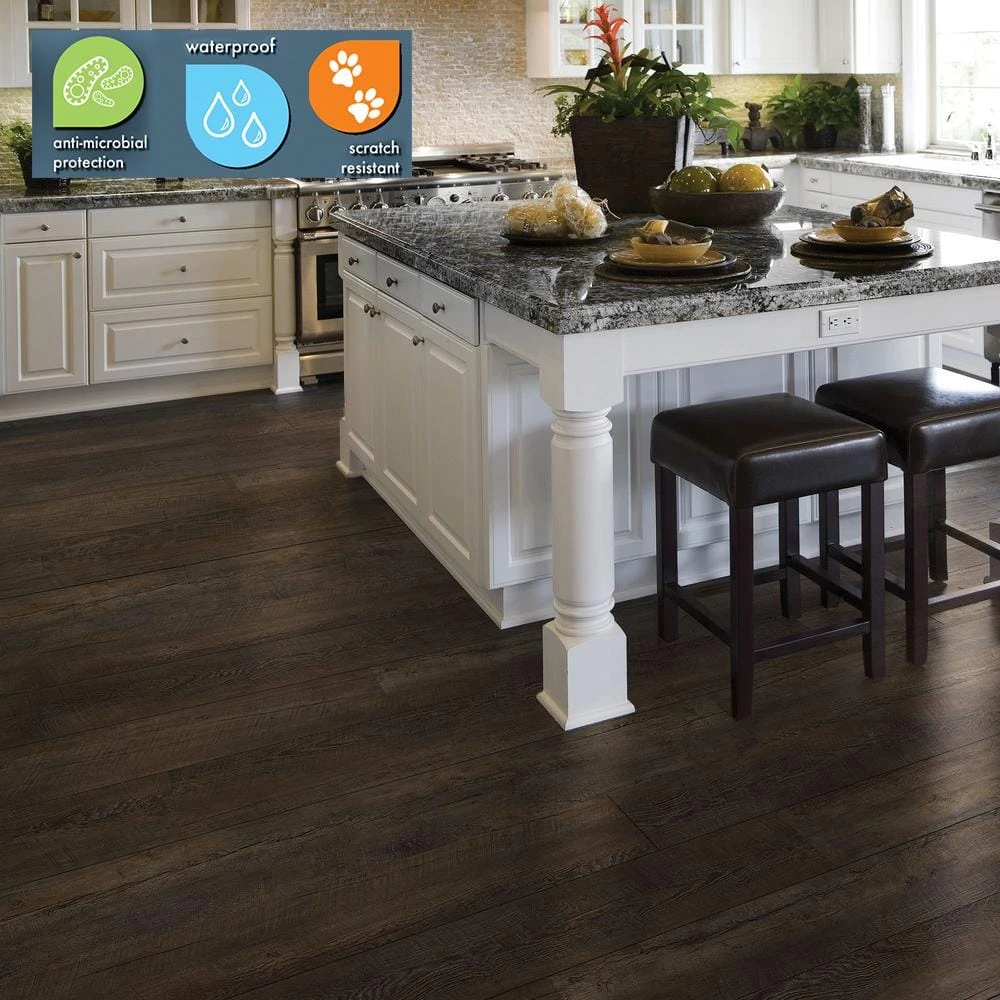Lifeproof 8.7 in. W Dark Oak Click Lock Luxury Vinyl Plank Flooring (21.45 sq. ft./case) 2 Lifeproof 8.7 in. W Dark Oak Click Lock Luxury Vinyl Plank Flooring (21.45 sq. ft./case) - Image 2